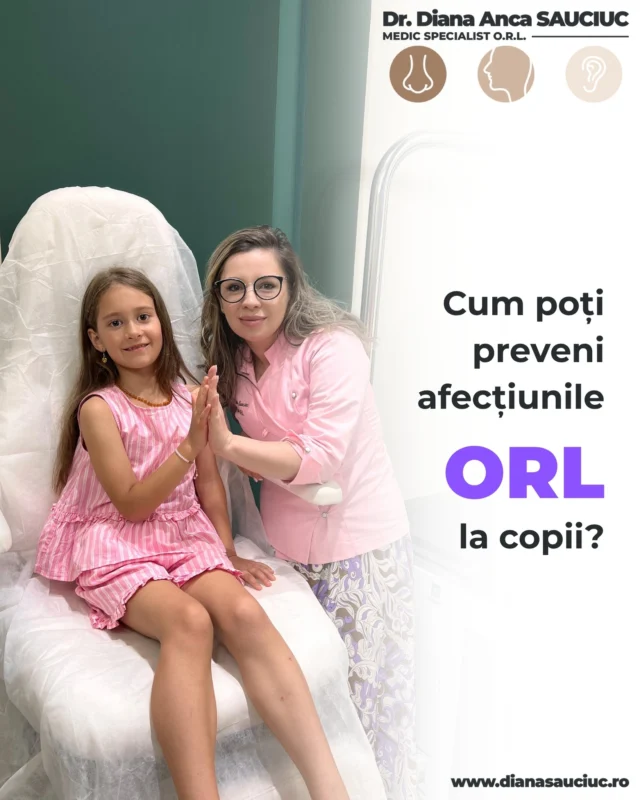 👶 Cum poți preveni afecțiunile ORL la copii?Nu toate problemele ORL pot fi prevenite, dar există câteva măsuri simple care pot reduce mult riscul ca ele să apară:🧼 Igiena zilnică – învață copilul să se spele pe mâini înainte de masă și după ce tușește sau strănută. Curățarea blândă a nasului, zi de zi, ajută la menținerea sănătății mucoaselor.🥦 Alimentație sănătoasă – o dietă echilibrată, bogată în vitamine, întărește sistemul imunitar și îl face mai rezistent la infecții.🚭 Evită fumul de țigară – chiar și expunerea pasivă irită căile respiratorii și crește riscul de otite și alte infecții.💉 Vaccinările la zi – sunt esențiale pentru prevenirea unor boli care pot afecta grav sistemul respirator.💨 Aer proaspăt și ventilație corectă – aerisește locuința regulat și evită încăperile foarte uscate, care pot irita mucoasa nazală.👩‍⚕ Iar dacă, în ciuda acestor măsuri, apar simptome precum răceli frecvente, urechi înfundate sau dureri de gât, un control ORL te poate ajuta să afli cauza și să previi complicațiile.------------------------------📌 Dr. Diana Anca Sauciuc - Medic specialist ORL 📱 Programează-te acum: 0747 201 320 / 0791 482 284 / 0791 482 316🌐 www.dianasauciuc.ro📍 ATRIA Medical - Blvd. Mihai Eminescu Nr. 42, Botoșani